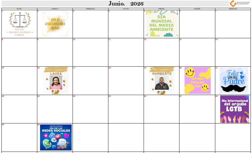 calendario junio 2026
