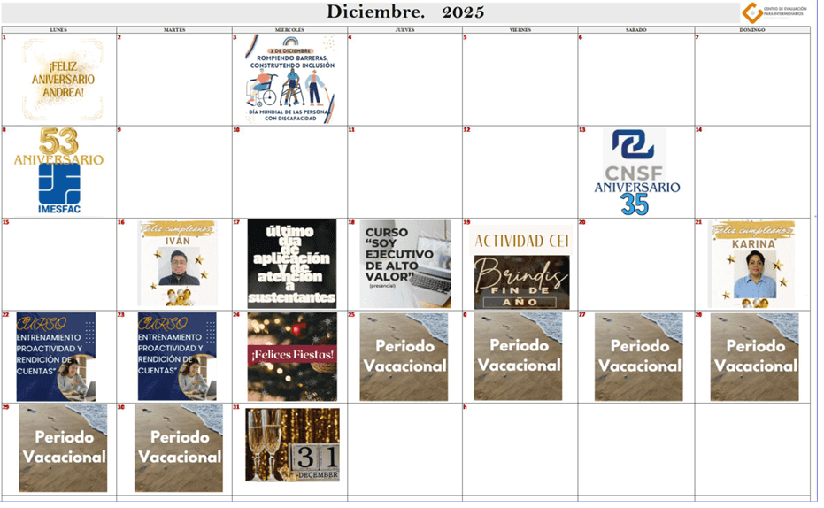 calendario diciembre 2025