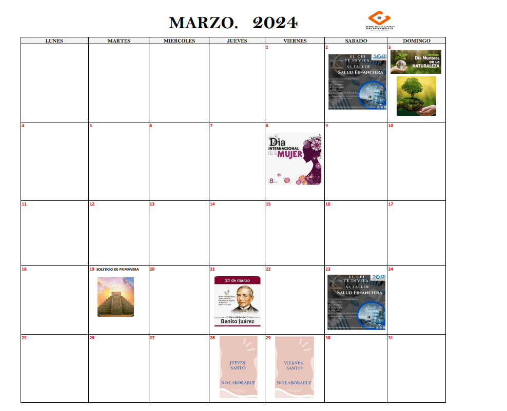calendario marzo