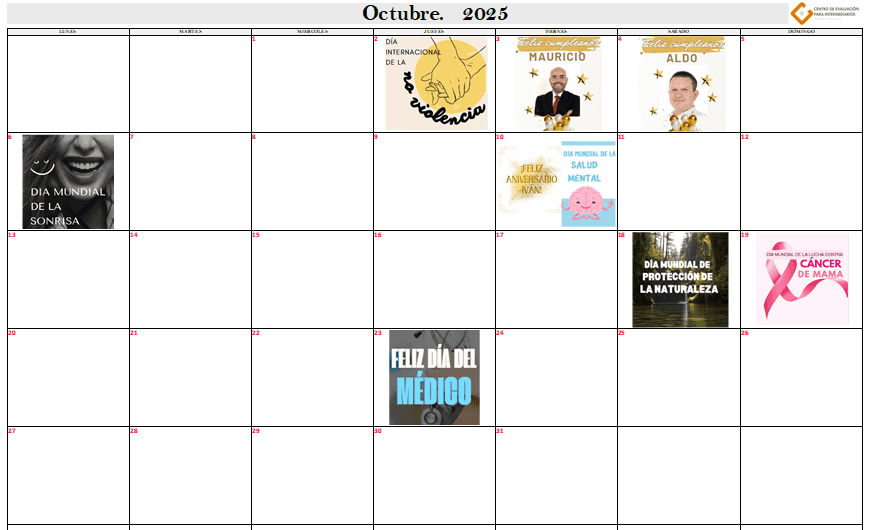calendario octubre 2025