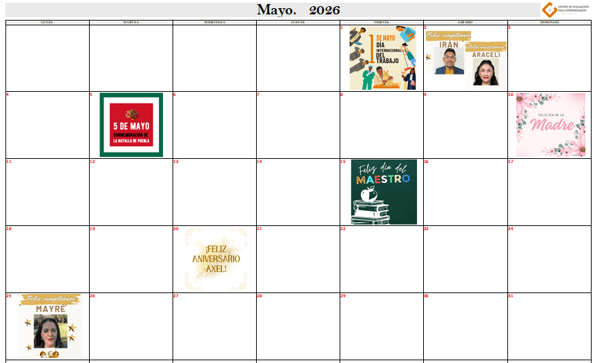 calendario mayo 2026
